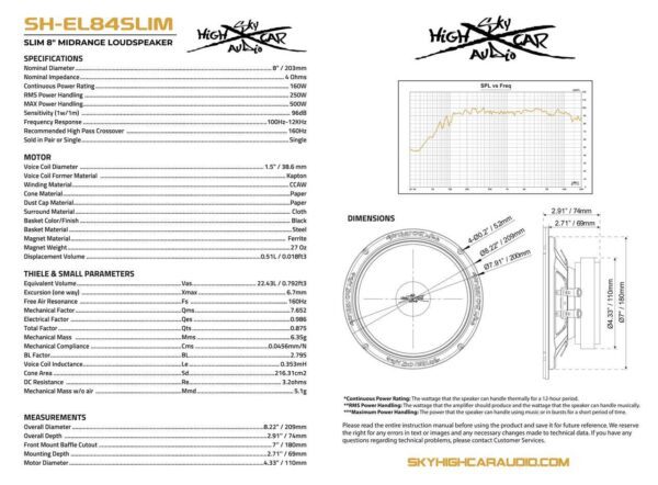 Sky High Car Audio SH-EL84 Slim 8" Pro Audio Midrange Speaker - Image 6