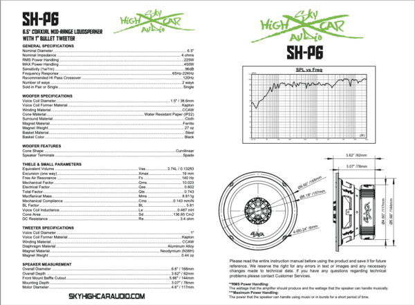 Sky High Car Audio SH-P6 6.5" COAXIAL MID-RANGE LOUDSPEAKER WITH 1" BULLET TWEETER - Image 7