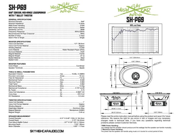 Sky High Car Audio SH-P69 6x9 COAXIAL MID-RANGE LOUDSPEAKER WITH 1" BULLET TWEETER - Image 10