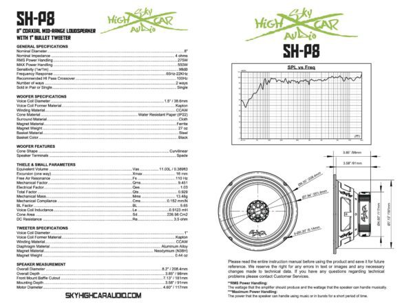 Sky High Car Audio SH-P8  8" COAXIAL MID-RANGE LOUDSPEAKER WITH 1" BULLET TWEETER - Image 9