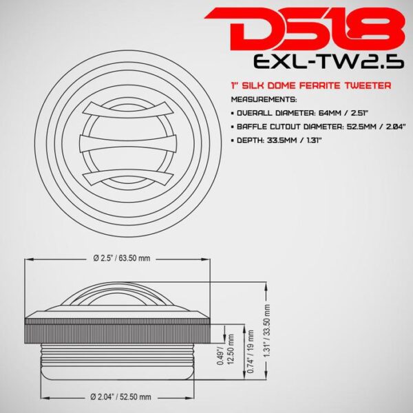DS18 EXL-TW2.5 2.5" Silk Dome Ferrite Tweeter 100 Watts Max Power 4 Ohm - Image 5