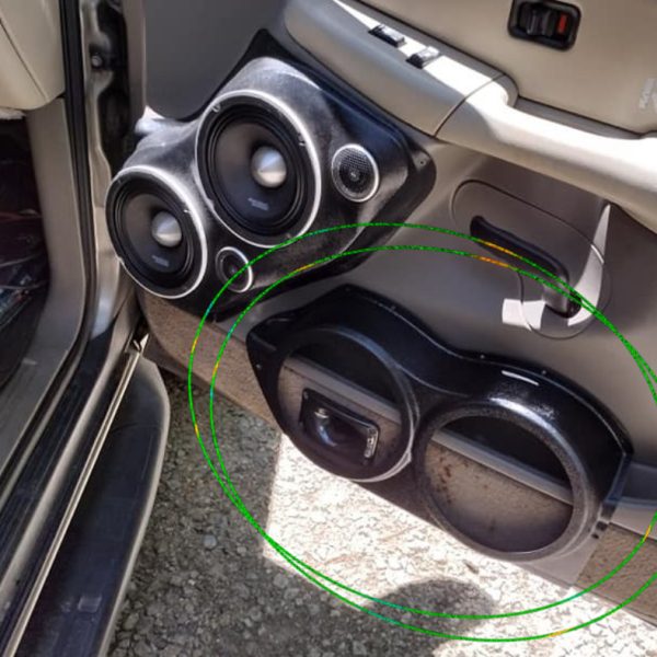 bare pod pair Speaker Upgrade for the Front Door of your 2000-2006 Chevrolet Tahoe, Suburban, Avalanche, Silverado. GMC Yukon, Sierra. Cadillac Escalade. Easy installation of a Dual 8" Midrange for the most powerful car stereo possible.