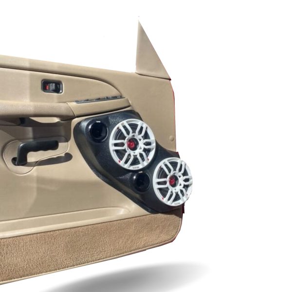 Front Door Custom Speaker Pods for the 2000-2006 Cadillac Escalade Chevrolet Avalanche Silverado Tahoe Suburban GMC Sierra Yukon to hold Dual 6.5 in and Dual 3.5 in  speakers for car audio installation upgrade
