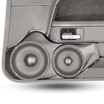 Front Door Custom Speaker Pods for the 2008-2014 Dodge Challenger to hold 8.0 in and 6.5 in speakers for car audio installation upgrade