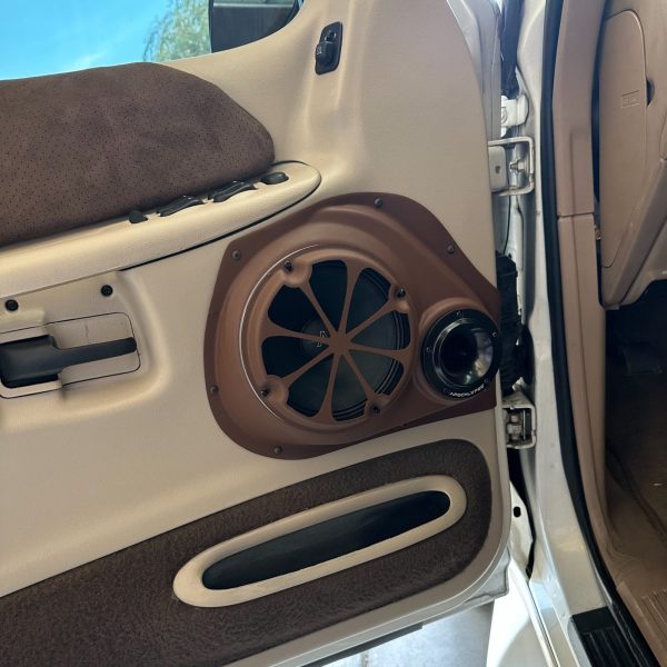 Front Door Custom Speaker Pods for the 1997-2001 Ford Explorer to hold 6.5 in and 3.5 in  speakers for car audio installation upgrade
