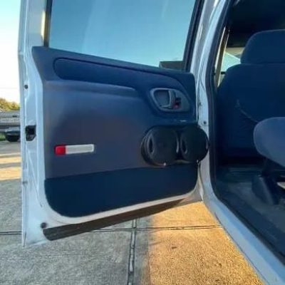 Rear Door Custom Speaker Pods for the 1995-1999 Cadillac Escalade Chevrolet Silverado Suburban Tahoe GMC Sierra Yukon to hold Dual 6.5 in speakers for car audio installation upgrade