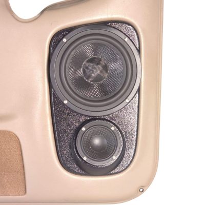 Rear Door Custom Speaker Pods for the 2000-2006 Cadillac Escalade Chevrolet Avalanche Silverado Tahoe Suburban GMC Sierra Yukon to hold 6.5 in and 3.5 in  speakers for car audio installation upgrade