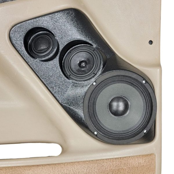 Front Door Custom Speaker Pods for the 2000-2006 Cadillac Escalade Chevrolet Avalanche Silverado Tahoe Suburban GMC Sierra Yukon to hold 6.5 in and 3.5 in and 2.0 in speakers for car audio installation upgrade