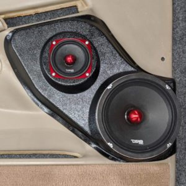 center ortho Speaker Upgrade for the Front Door of your 2000-2006 Chevrolet Tahoe, Suburban, Avalanche, Silverado. GMC Yukon, Sierra. Cadillac Escalade. Easy installation of a 8" and 4" Midrange for the most powerful car stereo possible.