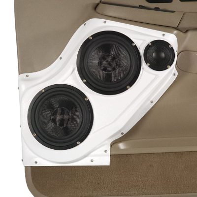 Front Door Custom Speaker Pods for the 2000-2006 Cadillac Escalade Chevrolet Avalanche Silverado Tahoe Suburban GMC Sierra Yukon to hold Dual 6.5 in and 3.5 in  speakers for car audio installation upgrade