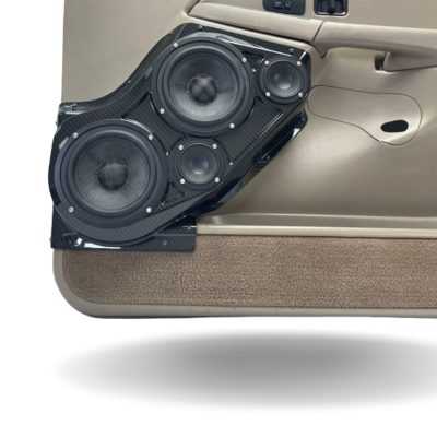 Front Door Custom Speaker Pods for the 2000-2006 Cadillac Escalade Chevrolet Avalanche Silverado Tahoe Suburban GMC Sierra Yukon to hold Dual 6.5 in and Dual 3.5 in  speakers for car audio installation upgrade