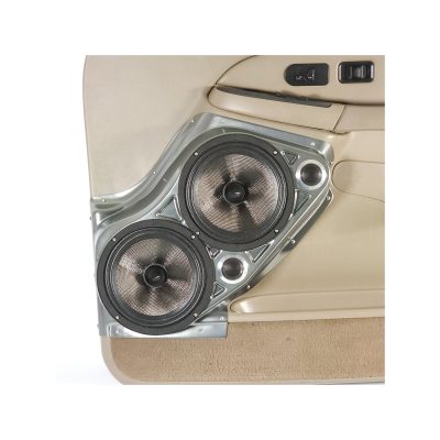 Front Door Custom Speaker Pods for the 2000-2006 Cadillac Escalade Chevrolet Avalanche Silverado Tahoe Suburban GMC Sierra Yukon to hold Dual 8.0 in and Dual 2.0 in  speakers for car audio installation upgrade
