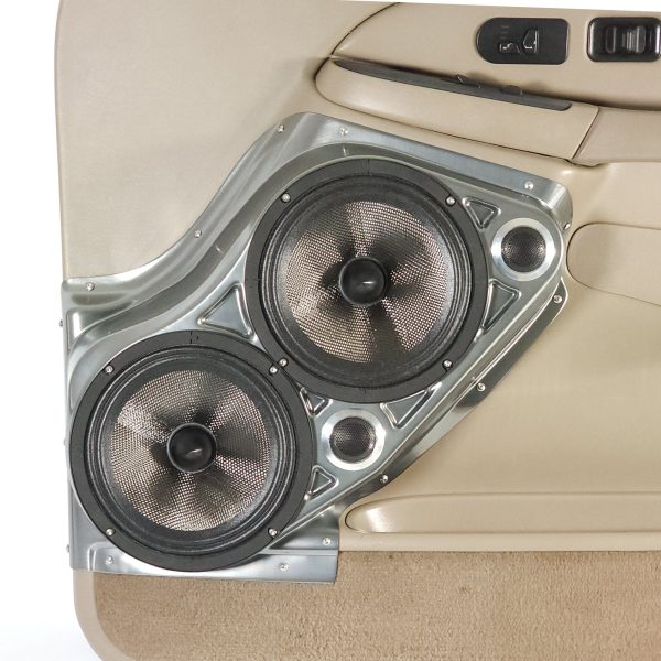 center ortho Speaker Upgrade for the Front Door of your 2000-2006 Chevrolet Tahoe, Suburban, Avalanche, Silverado. GMC Yukon, Sierra. Cadillac Escalade. Easy installation of a Dual 8" and Dual Tweeter for the most powerful car stereo possible.