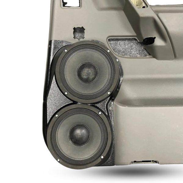 center ortho Speaker Upgrade for the Rear Door of your 2004-2014 Nissan Titan. 2004-2007 Nissan Armada, Infiniti QX56. Easy installation of a Dual 8" Midrange for the most powerful car stereo possible.