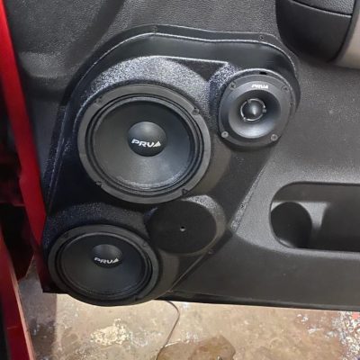 Front Door Custom Speaker Pods for the 2007-2009 Chevrolet Silverado GMC Sierra to hold Dual 6.5 in and Dual 3.5 in speakers for car audio installation upgrade