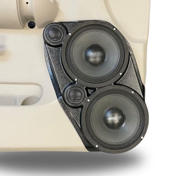 Front Door Custom Speaker Pods for the 2007-2009 Chevrolet Silverado GMC Sierra to hold Dual 8.0 in and Dual 2.0 in speakers for car audio installation upgrade