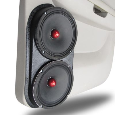 Rear Door Custom Speaker Pods for the 2007-2009 Cadillac Escalade Chevrolet Avalanche Tahoe Silverado Suburban GMC Yukon Sierra to hold Dual 8.0 in speakers for car audio installation upgrade