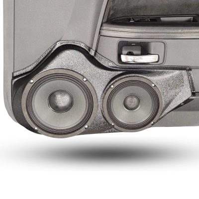 Front Door Custom Speaker Pods for the 2008-2014 Dodge Challenger to hold 8.0 in and 6.5 in speakers for car audio installation upgrade