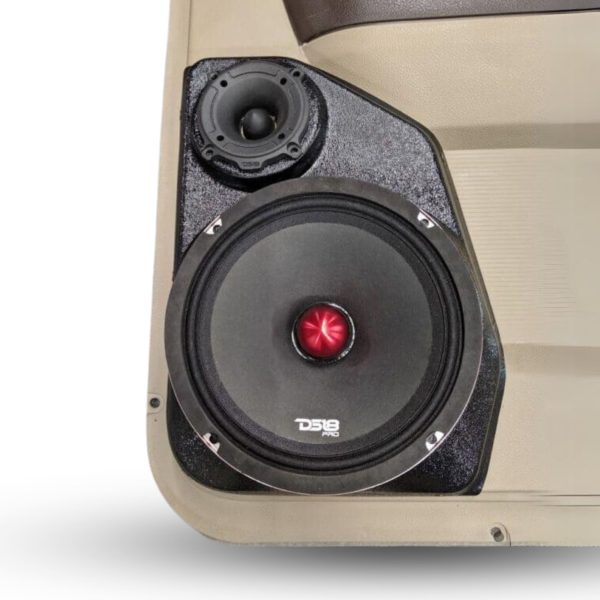 center ortho Speaker Upgrade for the Rear Door of your 2009-2018 Dodge Ram 1500, 2500. 2019-2024 Dodge Ram 2500, 1500 Classic. Easy installation of a 8" and 3.5" Super Tweeter for the most powerful car stereo possible.