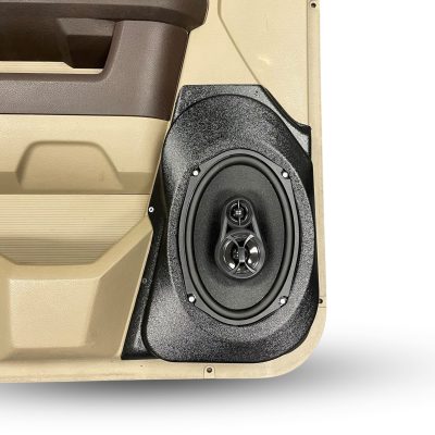 Front Door Custom Speaker Pods for the 2009-2018 Dodge Ram to hold 6.0 in x 9.0 in speakers for car audio installation upgrade