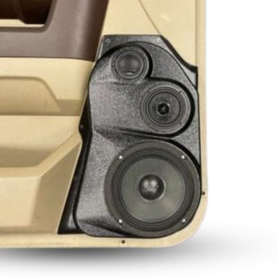 Front Door Custom Speaker Pods for the 2009-2018 Dodge Ram to hold 6.5 in and 3.5 in and 2.0 in speakers for car audio installation upgrade