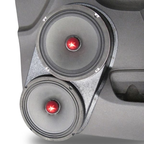 center ortho Speaker Upgrade for the Front Door of your 2010-2014 Chevrolet Tahoe, Suburban, Avalanche, Silverado. GMC Yukon, Sierra. Cadillac Escalade. Easy installation of a Dual 8" Midrange for the most powerful car stereo possible.