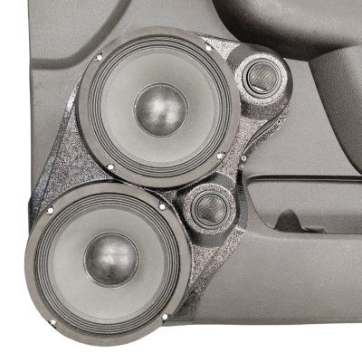 Front Door Custom Speaker Pods for the 2007-2009 Cadillac Escalade Chevrolet Avalanche Tahoe Silverado Suburban GMC Yukon Sierra to hold Dual 8.0 in and Dual 2.0 in  speakers for car audio installation upgrade
