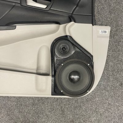 Front Door Custom Speaker Pods for the 2012-2017 Toyota Camry to hold 8.0 in and 3.5 in speakers for car audio installation upgrade