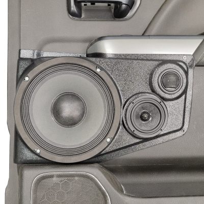 Rear Door Custom Speaker Pods for the 2014-2018 Chevrolet Silverado GMC Sierra to hold 8.0 in and 3.5 in and 2.0 in speakers for car audio installation upgrade