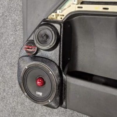 Front Door Custom Speaker Pods for the 2014-2018 Chevrolet Silverado GMC Sierra to hold 6.5 in and 3.5 in speakers for car audio installation upgrade