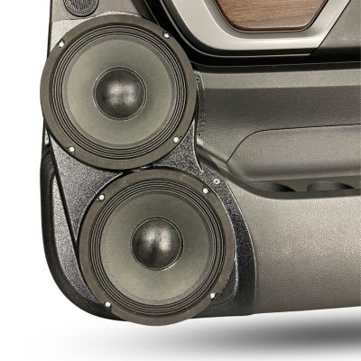 Rear Door Custom Speaker Pods for the 2016-2024 Nissan Titan to hold Dual 8.0 in speakers for car audio installation upgrade