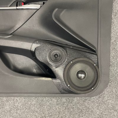 Front Door Custom Speaker Pods for the 2018-2024 Toyota Camry to hold 6.5 in and 3.5 in speakers for car audio installation upgrade
