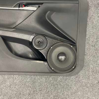 Front Door Custom Speaker Pods for the 2018-2024 Toyota Camry to hold 8.0 in and 3.5 in speakers for car audio installation upgrade