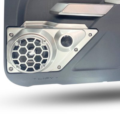 Front Door Custom Speaker Pods for the 2021-2023 Ford Bronco to hold 6.5 in and 2.0 in speakers for car audio installation upgrade