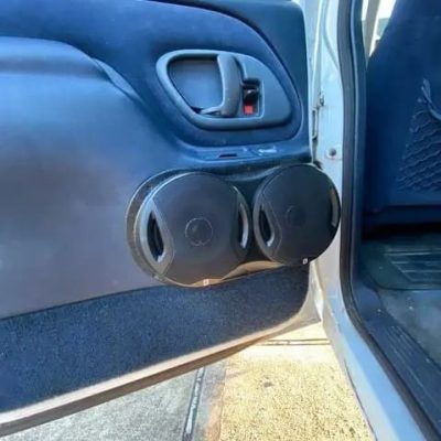 Rear Door Custom Speaker Pods for the 1995-1999 Cadillac Escalade Chevrolet Silverado Suburban Tahoe GMC Sierra Yukon to hold Dual 6.5 in speakers for car audio installation upgrade