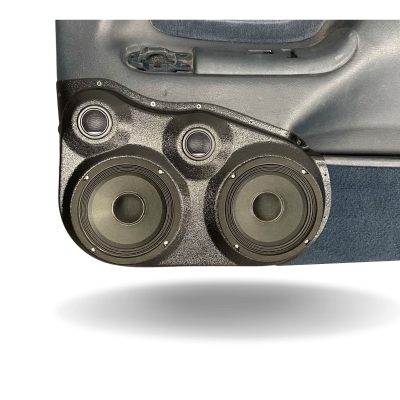 Front Door Custom Speaker Pods for the 1995-1999 Cadillac Escalade Chevrolet Silverado Suburban Tahoe GMC Sierra Yukon to hold Dual 6.5 in and Dual 2.0 in speakers for car audio installation upgrade