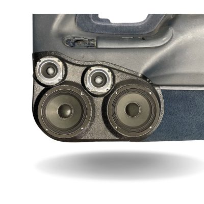 Front Door Custom Speaker Pods for the 1995-1999 Cadillac Escalade Chevrolet Silverado Suburban Tahoe GMC Sierra Yukon to hold Dual 6.5 in and Dual 3.5 in speakers for car audio installation upgrade
