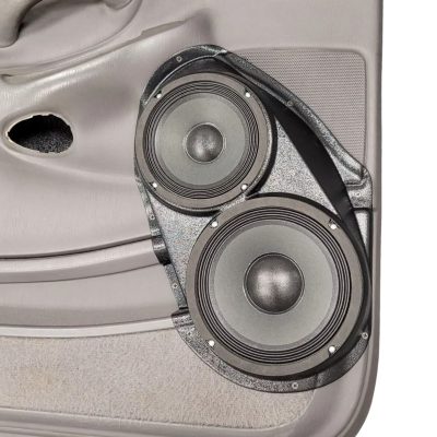 Front Door Custom Speaker Pods for the 1998-2002 Ford Expedition to hold 8.0 in and 6.5 in speakers for car audio installation upgrade