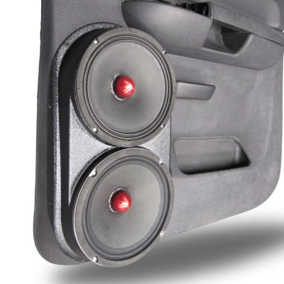 Rear Door Custom Speaker Pods for the 2007-2009 Chevrolet Silverado GMC Sierra to hold Dual 8.0 in speakers for car audio installation upgrade
