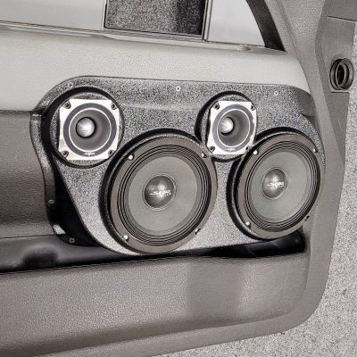 Front Door Custom Speaker Pods for the 2009-2014 Ford F-150 to hold Dual 6.5 in and Dual 3.5 in  speakers for car audio installation upgrade