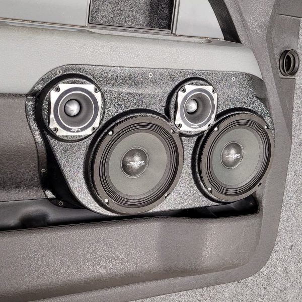 left 1 Speaker Upgrade for the Front Door of your 2009-2014 Ford F150. Easy installation of a Dual 6.5" Midrange and Dual 3.5" Super Tweeter for the most powerful car stereo possible.