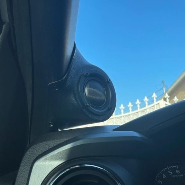 left 1 Speaker Upgrade for the A-Pillar of your 2016-2023 Toyota Tacoma. Easy installation of a Single 3.5" Speaker or Tweeter for the most powerful car stereo possible.