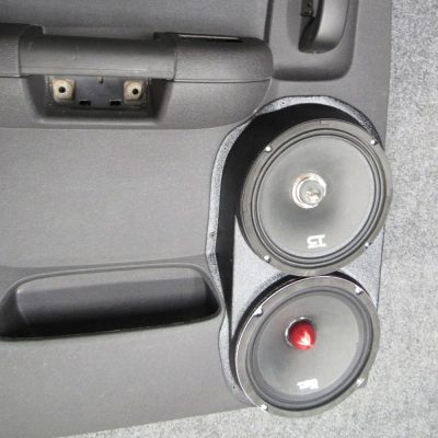 Rear Door Custom Speaker Pods for the 2007-2009 Chevrolet Silverado GMC Sierra to hold Dual 8.0 in speakers for car audio installation upgrade