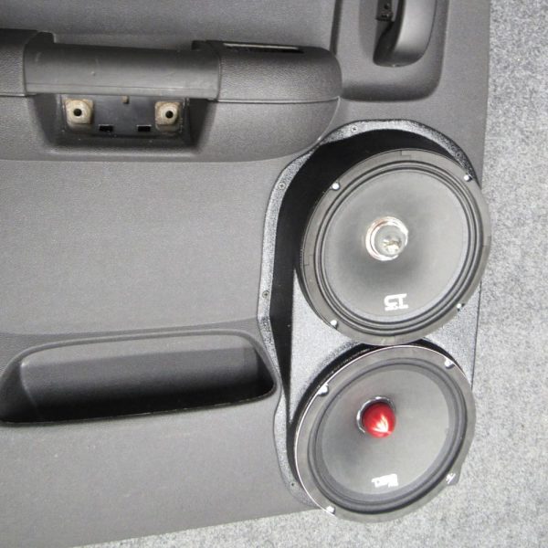 left 2 Speaker Upgrade for the Rear Door of your 2007-2013 Chevrolet Silverado, GMC Sierra. Easy installation of a Dual 8" Midrange for the most powerful car stereo possible.