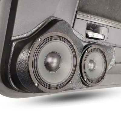 Front Door Custom Speaker Pods for the 2008-2014 Dodge Challenger to hold 8.0 in and 6.5 in speakers for car audio installation upgrade