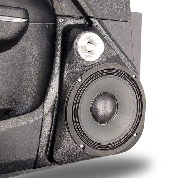 left 2 Speaker Upgrade for the Front Door of your 2011-2023 Dodge Charger, Chrysler 300. Easy installation of a 8" Midrange and Tweeter for the most powerful car stereo possible.