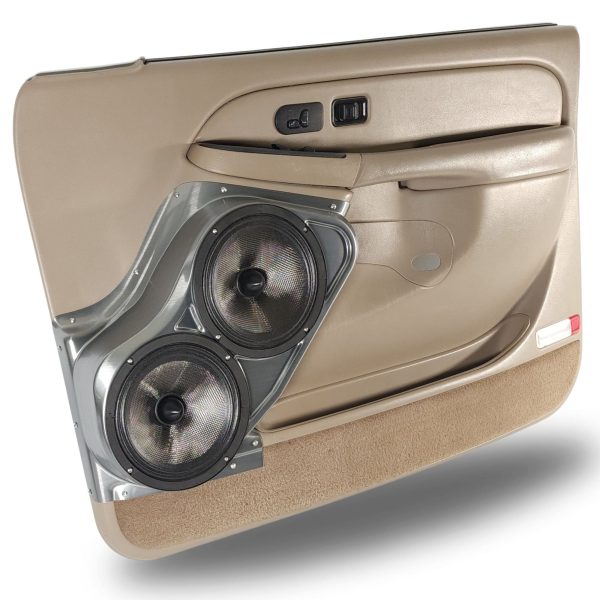 left full Speaker Upgrade for the Front Door of your 2000-2006 Chevrolet Tahoe, Suburban, Avalanche, Silverado. GMC Yukon, Sierra. Cadillac Escalade. Easy installation of a Dual 8" Midrange for the most powerful car stereo possible.