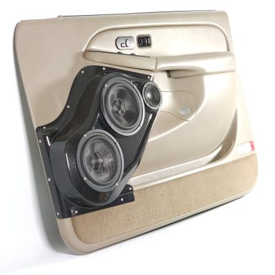 Front Door Custom Speaker Pods for the 2000-2006 Cadillac Escalade Chevrolet Avalanche Silverado Tahoe Suburban GMC Sierra Yukon to hold Dual 6.5 in and 3.5 in  speakers for car audio installation upgrade