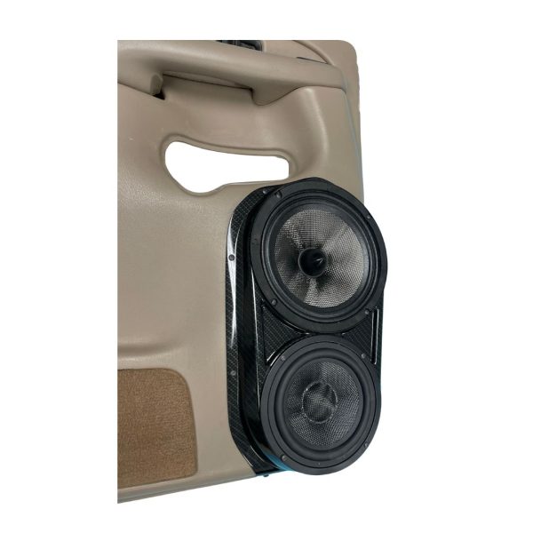 left ortho Speaker Upgrade for the Rear Door of your 2000-2006 Chevrolet Tahoe, Suburban, Avalanche, Silverado. GMC Yukon, Sierra. Cadillac Escalade. Easy installation of a 8" and 6.5" Midrange for the most powerful car stereo possible.