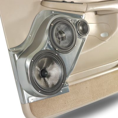 Front Door Custom Speaker Pods for the 2000-2006 Cadillac Escalade Chevrolet Avalanche Silverado Tahoe Suburban GMC Sierra Yukon to hold 8.0 in and 6.5 in and 3.5 in speakers for car audio installation upgrade